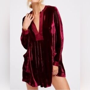 NWT Free People Womens Choose Me‎ Velvet Mini VNeck Tunic Dress - Size Small
